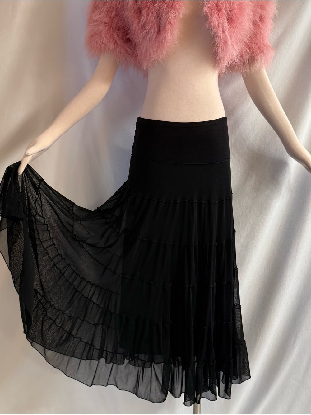 Black Mesh Tiered Skirt